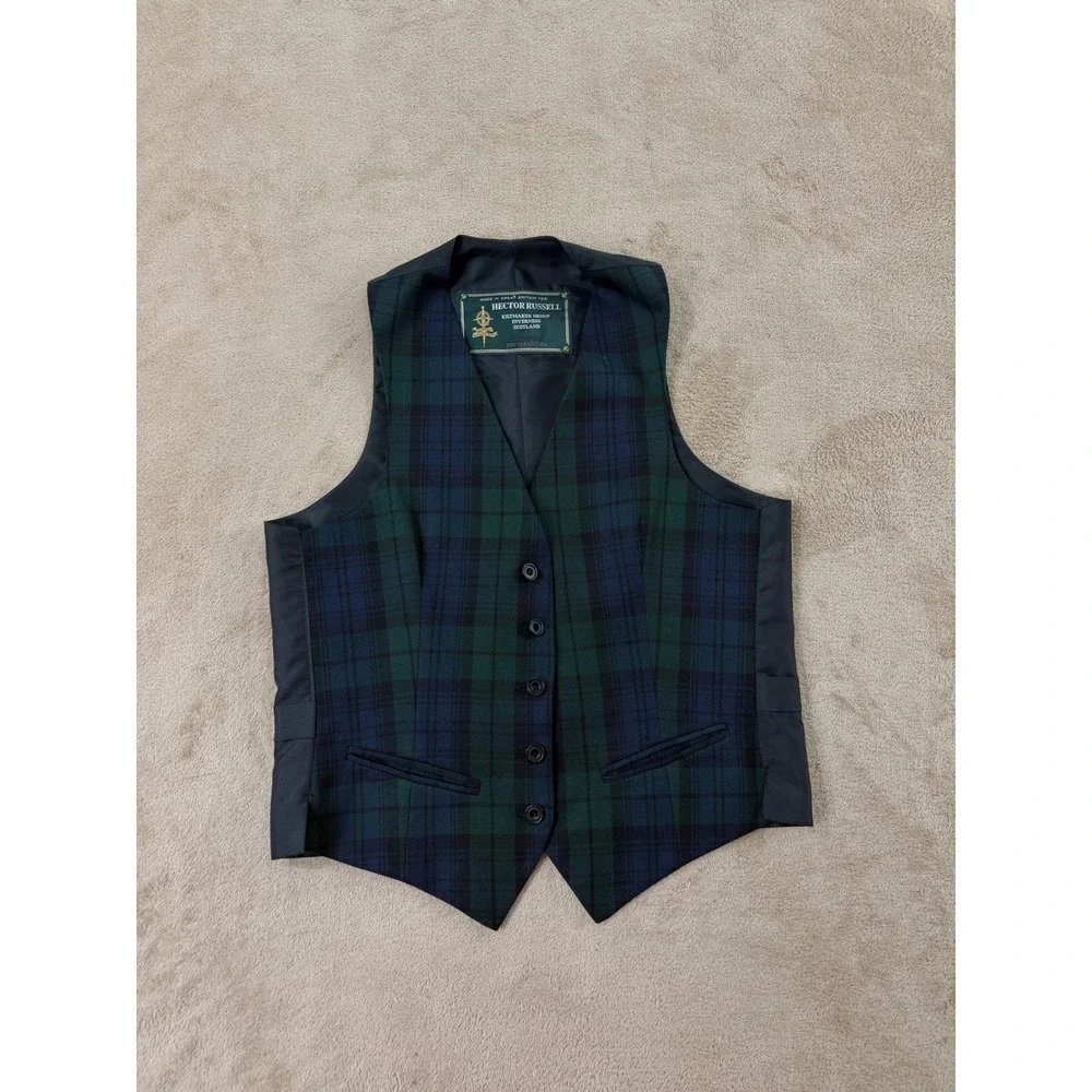 Hector Russell Scottland‎ Black Watch Tartan Plaid Vest Unisex 12 Waistcoat EUC